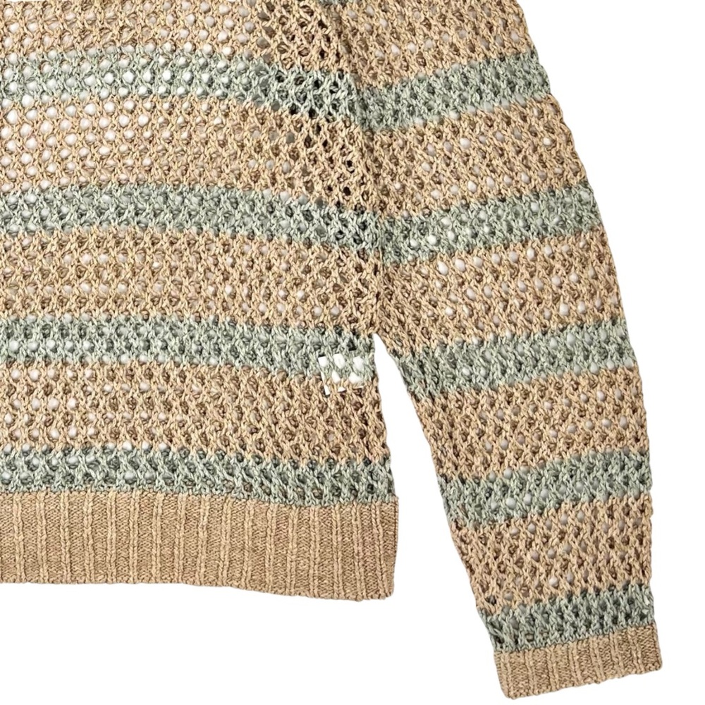 Aime Leon Dore Loose Knit Striped Brown Green Linen Mesh Knit Crewneck Sweater - Picture 4 of 8